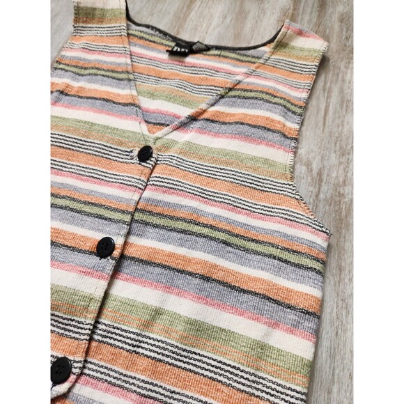VTG Basic Editions Mutlicolor Stripe Vest Sleeveless V Neck Cotton Retro Sz M - Picture 2 of 11
